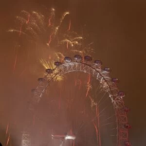 Fireworks and the London Eye, London, England, United Kingdom, Europe