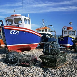 Fishing boats on the beach at Beer in Devon, England, United Kingdom, Europe