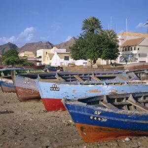 Fishing boats at Praia do Bote in the town of Mindelo, on Sao Vicente Island