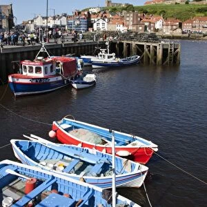 Fising boats in the Upper Harbour, Whitby, North Yorkshire, Yorkshire, England, United Kingdom, Europe