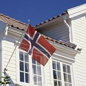 Flag on house, Lillesand, south coast, Norway, Scandinavia, Europe