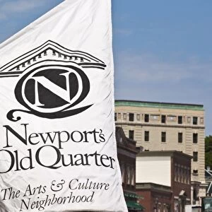 Flag for Newports Old Quarter on the corner of Thames Street and Washington Square