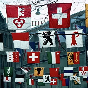 Flags of various Cantons, Zurich, Switzerland, Europe