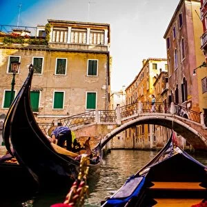 Floating on a gondola, Venice, UNESCO World Heritage Site, Veneto, Italy, Europe