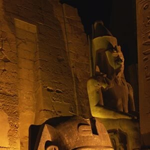 Floodlit statues of Ramses II, Temple of Luxor, UNESCO World Heritage Site