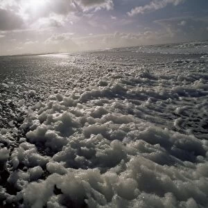 Foam off the Pacific Ocean on coast near Westport