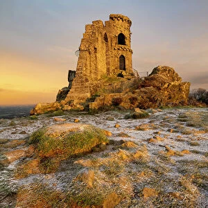 The Folly at Mow Cop with a winter dusting of snow, Mow Cop, Cheshire, England, United Kingdom, Europe