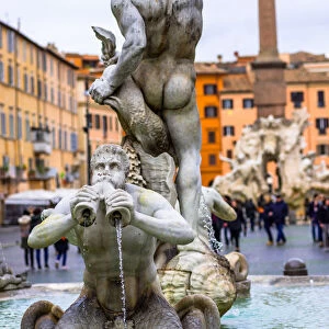 Fontana del Moro fountain located at the southern end of the Piazza Navona, Rome