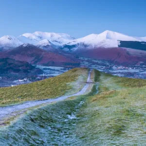 Footpath overlooking Keswick from Latrigg, Lake District National Park, Cumbria, England