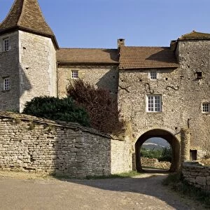 Fortified village gateway, Blanot, Burgundy, France, Europe