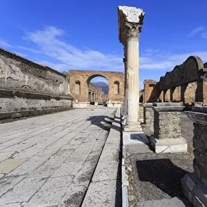 Forum and Vesuvius through arch, Roman ruins of Pompeii, UNESCO World Heritage Site