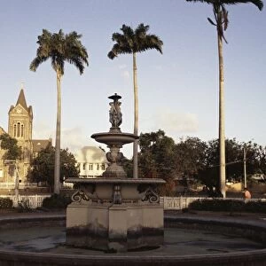 Fountain and cathedral, Independence Square, Basseterre, St