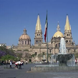 Fountain in front of the Christian cathedral in Guadalajara