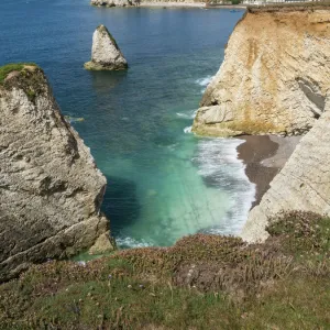 Freshwater Bay and chalk cliffs of Tennyson Down, Isle of Wight, England, United Kingdom