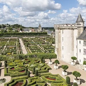 The gardens of Villandry castle from above, Villandry, UNESCO World Heritage Site