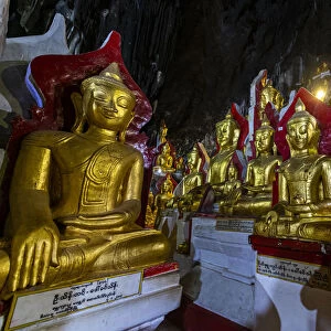 Gilded Buddha images in the caves at Pindaya, Shan state, Myanmar (Burma), Asia