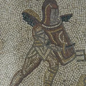 Detail of a gladiator from carpet border in mosaic dating from 350 AD, Roman Villa