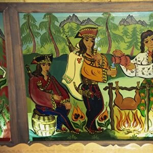 Glass panels of folk art at Redykokka Restaurant, Zakopane, Makopolska, Poland, Europe