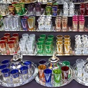 Glasses for sale, Souk, Medina, Marrakech, Morocco, North Africa, Africa