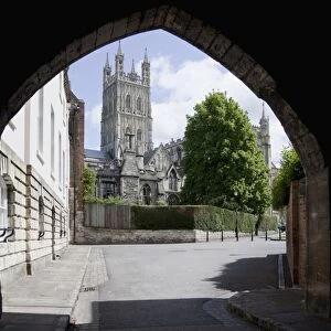 Gloucester Cathedral from the northwest, seen from St. Marys Gate, Gloucester, Gloucestershire, England, United Kingdom, Europe