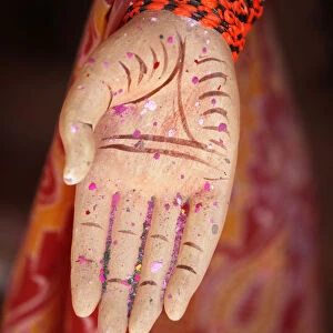 Goddesss hand detail of a statue, Goverdan, Uttar Pradesh, India, Asia