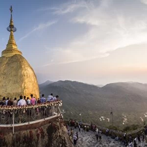 Golden Rock Stupa (Kyaiktiyo Pagoda) at sunset, Mon State, Myanmar (Burma), Asia