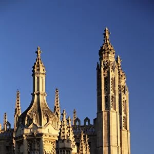 Golden spires of Kings College at sunrise, Cambridge, Cambridgeshire