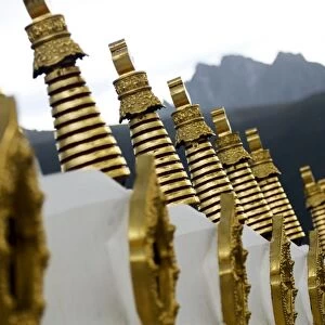 Golden stupas, Buddhist temple, Ganzi (Garze), Sichuan, China, Asia