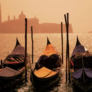 Gondolas on San Marco canal and church of San Giorgio