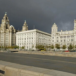 The Three Graces Buildings, (The Royal Liver Building, The Cunard Building and The Port of Liverpool Building), Pier Head, UNESCO World Heritage Site, Waterfront, Liverpool, Merseyside, England, United Kingdom, Europe