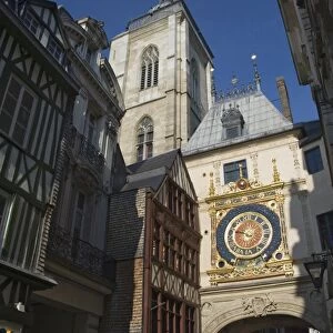 The Great Clock in the rue du Gros Horloge, Rouen, Haute Normandie, France, Europe