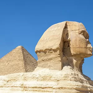 The Great Sphinx of Giza near the Great Pyramid of Giza, the oldest of the Seven Wonders of the World, UNESCO World Heritage Site, Giza, near Cairo, Egypt, North Africa Africa