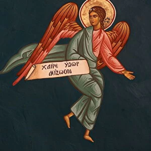 Greek Orthodox fresco detail depicting an angel, Thessaloniki, Macedonia, Greece, Europe