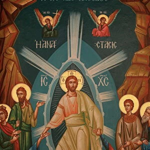 Greek Orthodox icon of Christs resurrection, Thessalonica, Macedonia, Greece, Europe
