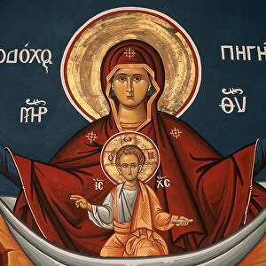 Greek Orthodox icon depicting Mary as a well of life, Thessalonica, Macedonia, Greece