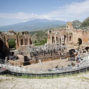 The Greek and Roman theatre, Taormina, Sicily, Italy, Europe