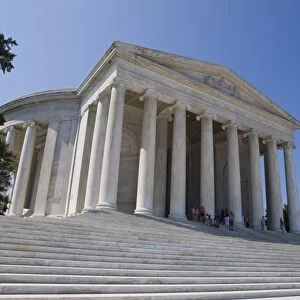 Guard descending the steps of the Jefferson Memorial, Washington D. C. United States of America