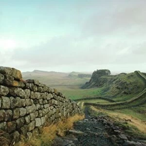 Hadrians Wall, towards Crag Lough, Northumberland England, UK