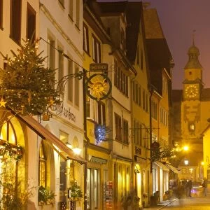 Hafengasse Street and the Markusturm at Christmas, Rothenburg ob der Tauber, Bavaria