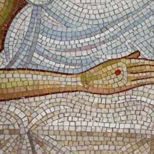 Detail of hand in mosaic of Christs death at the Church of the Holy Sepulchre