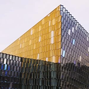 Harpa Concert Hall and Conference Center, the glass facade designed by Olafur Eliasson and Henning, Reykjavik, Iceland, Polar Regions