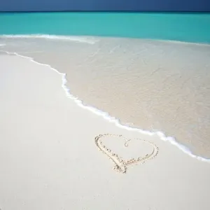 Heart drawn on an empty tropical beach, Maldives, Indian Ocean, Asia