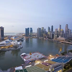The Helix Bridge and Marina Bay Sands, elevated view over Singapore, Marina Bay, Singapore, Southeast Asia, Asia