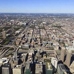 High angle view looking west to suburbs, Chicago, Illinois, United States of America, North America