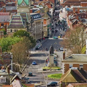 The High Street with Town Hall and King Alfreds statue, Winchester