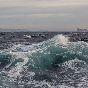High winds and heavy seas on approach to the New Island Nature Reserve, Falkland Islands