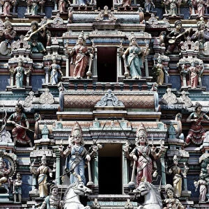 Hindu gods adorn the five storey Raja Gopuram, Sri Mahamariamman Hindu Temple