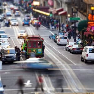 Historic street car and street scene, San Francisco, California, United States of America, North America