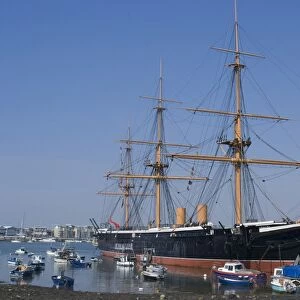 HMS Warrior, the first armour-plated, iron-hulled warship, built for the Royal Navy in 1860, Portsmouth Historic Docks, Portsmouth, Hampshire, England, United Kingdom, Europe