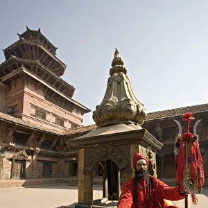 Holy man in his Shiva outfit in Mul Chowk